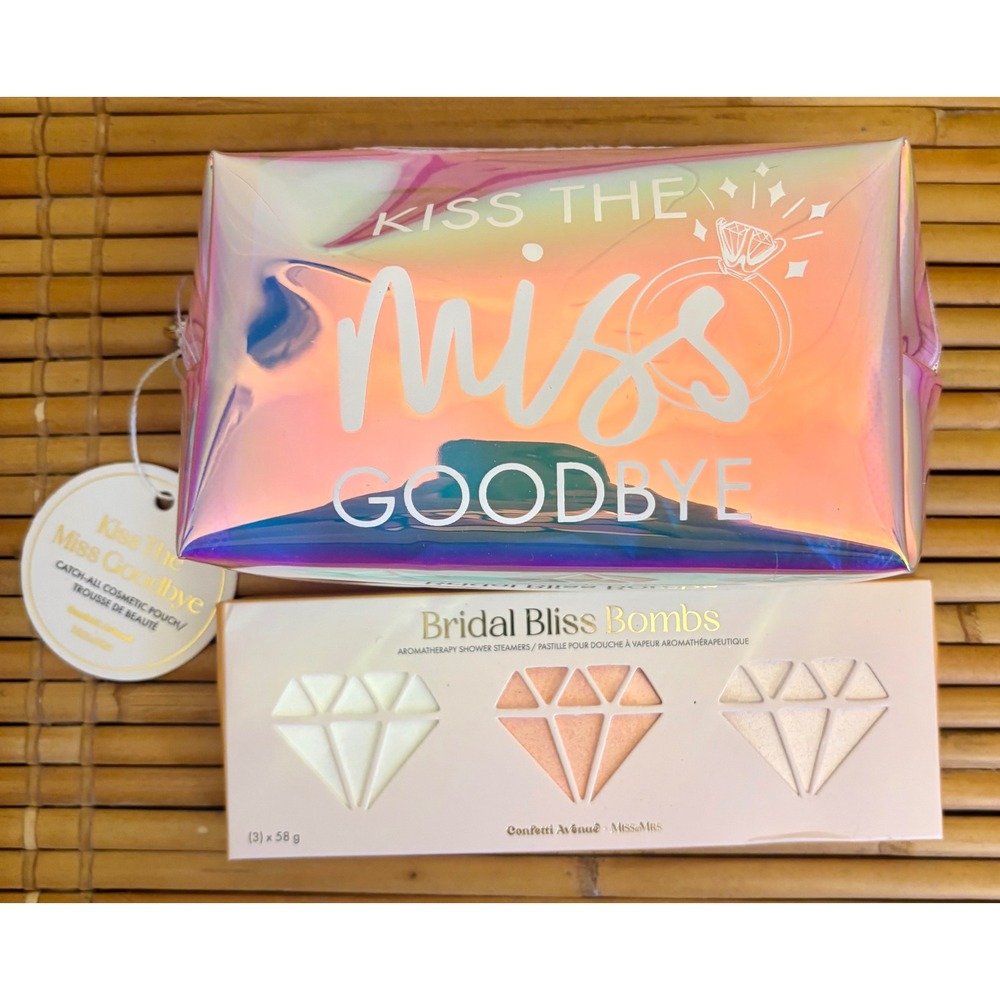 Confetti Ave. Miss to Mrs Bridal Gift Set Iridescent Makeup‎ Bag Shower Steamers